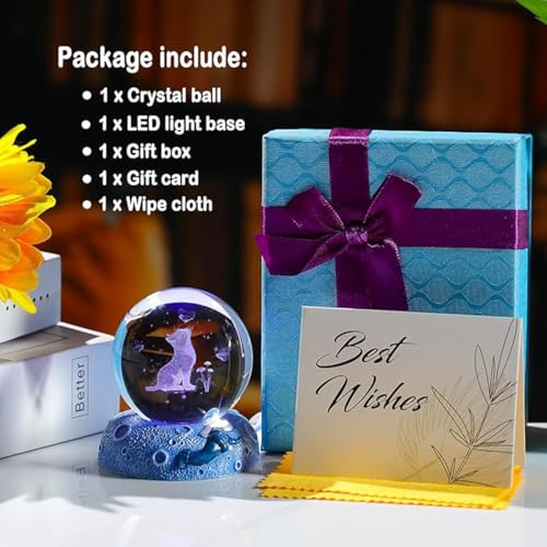 Image of 3D Crystal Ball Lamp with 16 Colors Changing LED Wooden Base - Solar System Night Light, Galaxy Lamps, Galaxy Crystal Ball Light with USB (16 Color Cat)