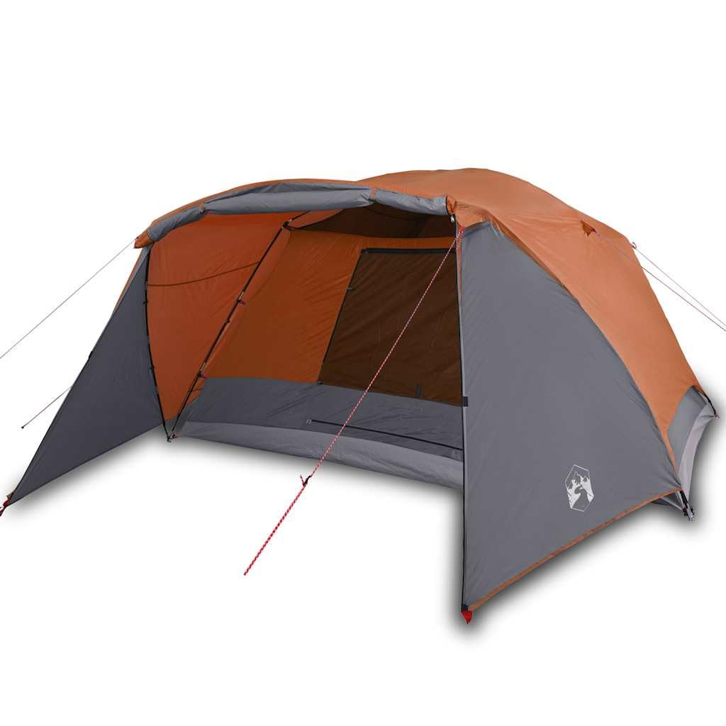 Tenda da Campeggio 6 Persone, Impermeabile con Tettorino, Grigio/Arancione, 2 Porte + Veranda, Design Ventilato, per Famiglie e Pesca, 412 x 370 x 190 cm