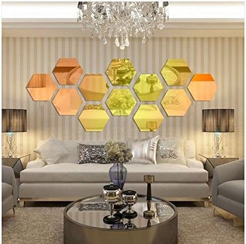 Greatlillian Removable 3D 20 Pieces Hexagons Acrylic Mirror Wall Stickers Decals DIY Decoration Abstract Art Home Decor (Golden, X-Large)