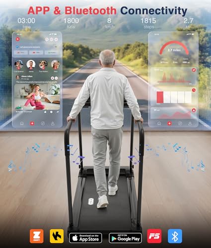 Image of Redliro Treadmill for Seniors Slow Walking - Backwards Treadmill for Seniors with Long Handrails, 0.3 MPH Start, APP Control, Fully Flat 0% Incline Design Recovery Machine for Elderly Home Use