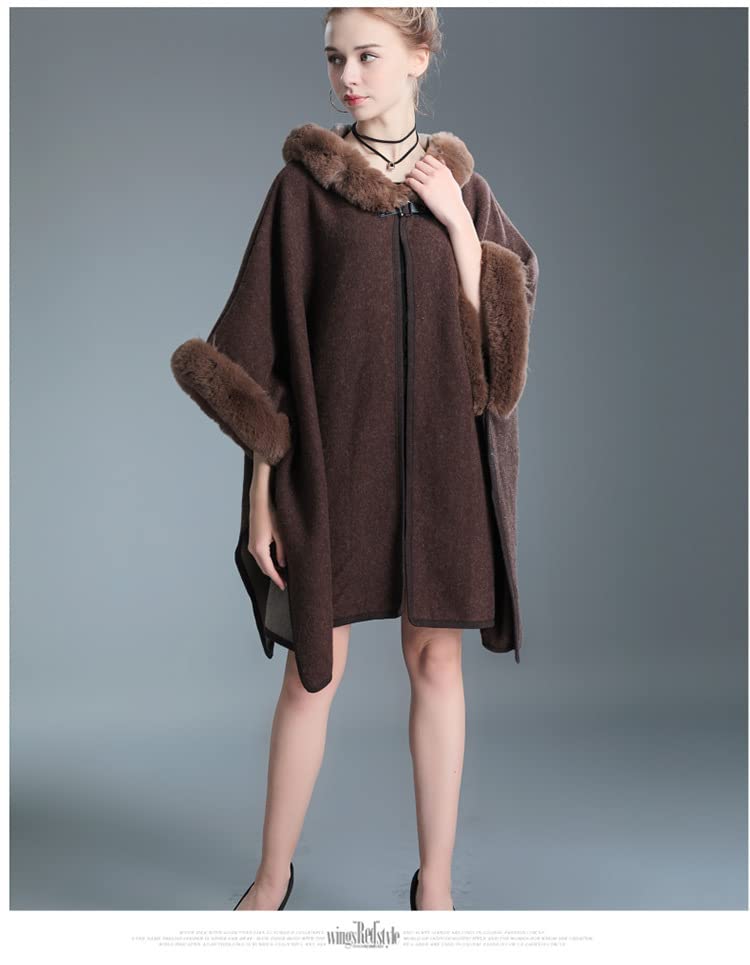 Mujer Invierno Poncho Poncho Con Capucha De Invierno Para Mujer Capa Con Cuello De Piel Chal De Piel Sintética Cálido Para Invierno Estola De Moda Cárdigans De Gran Tamaño Abrigo De L