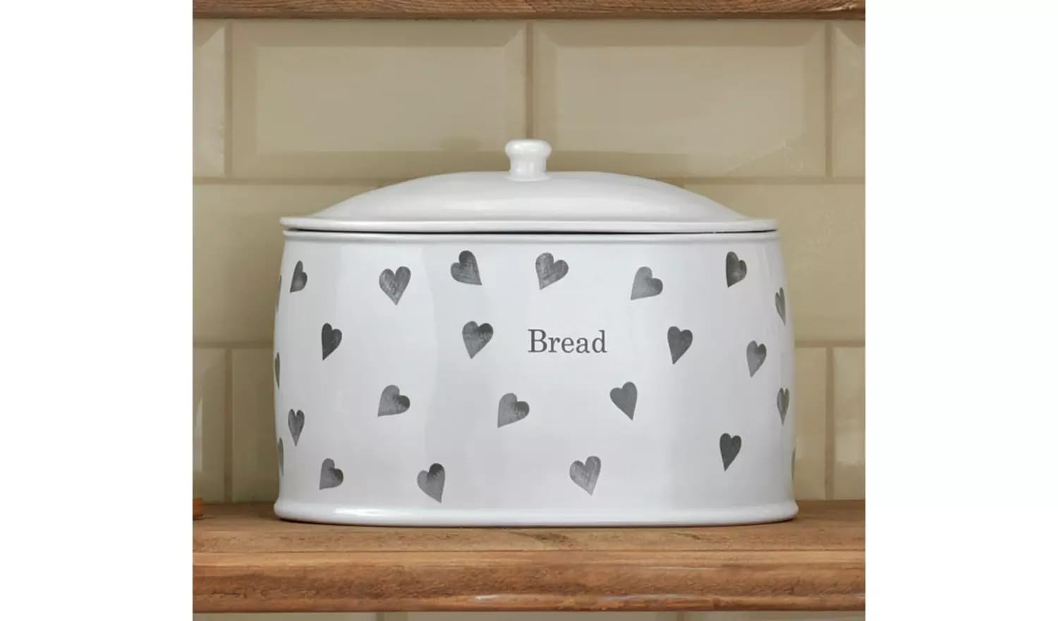AIDNI Hearts Stoneware Bread Bin - White