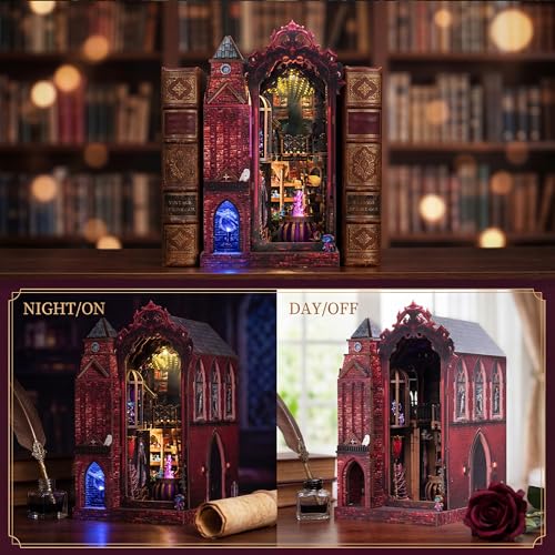Image of Book Nook Kit, DIY Miniature House Dollhouse Crafts Kit for Adults and Teens, Magic Castle 3D Wooden Puzzle Booknook Build Bookshelf Decor, Gifts for Family and Friends（Arcane Sprire）