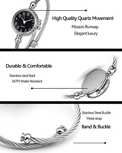 Top Plaza ATPUS67921 Womens Fashion Silver Tone Analog Quartz Bangle Cuff Bracelet Wrist Watch thumb #4