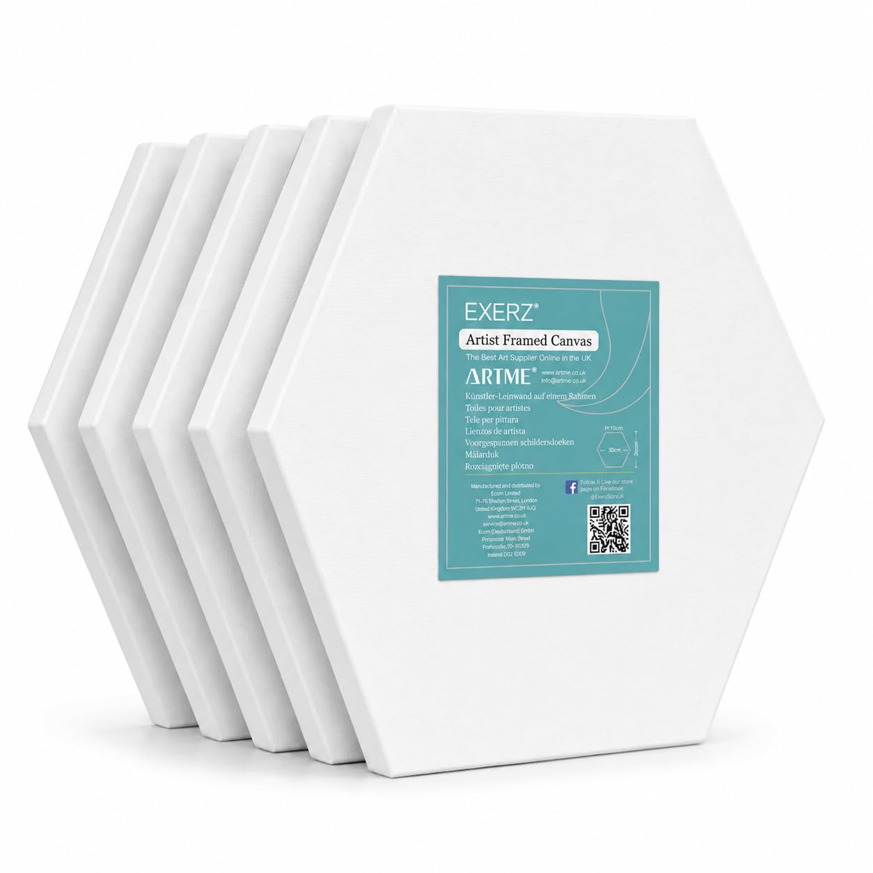 Exerz Hexagon Pre Stretched Canvas 5pcs 30x26cm 15cm Side-Length