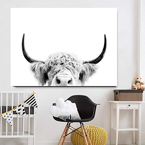 Toile vache des montagnes 100x160 cm pour decoration murale de salon