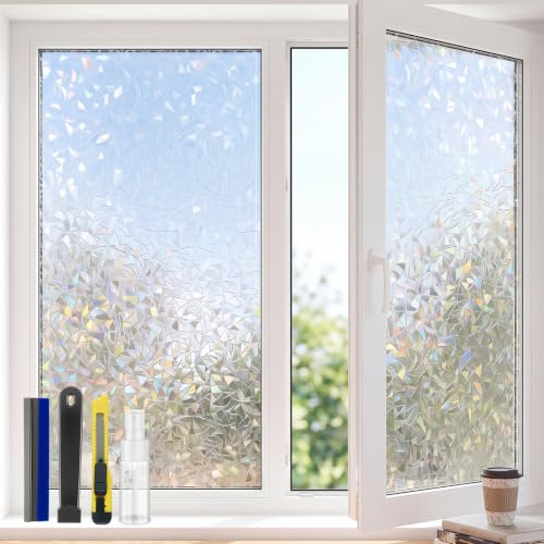 VUESILL Stained Glass Window Privacy Film, 3D Rainbow Static...