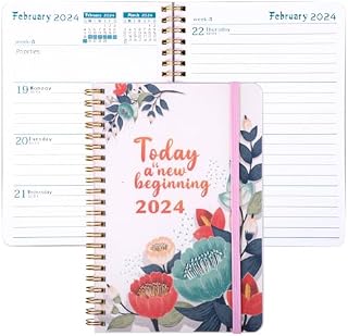 2024 Diary Planner, A5 Planner Notebook Spiral Bound Weekly Planner To Do List Notebook Undated Planner Academic Diary Monthly and Weekly with Straps for Students Workers Businessman Organizer