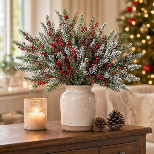 4 PCS Artificial Cedar Branches w/ Red Berries Christmas Picks and Sprays - image 2