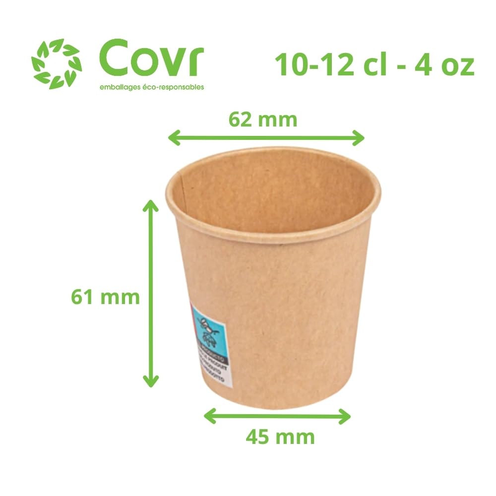 COVR Kraft Pappbecher, recycelbar, für heiße und kalte Getränke, robust und griffig, 10–12 cl (4 oz), 3000 Stück