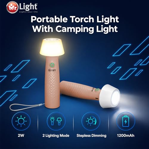 Image of Mr.Light 2-in-1 Rechargeable Torch Light & Warm Lamp, Stepless Dimming Flashlight, Long Runtime 1200mAh Battery, USB-C Charging, Portable for Home, Camping, Power Outage & Daily Use(Peach)