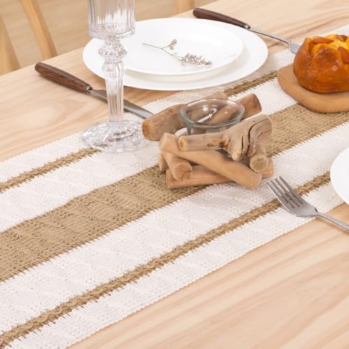 MLMW Rustic Table Runner 72 inches Long Boho Cotton Burlap Coffee Table Decor Farmhouse Macrame Jute Dining Centerpiece for Living Room Bedroom Home Decor - Image 5