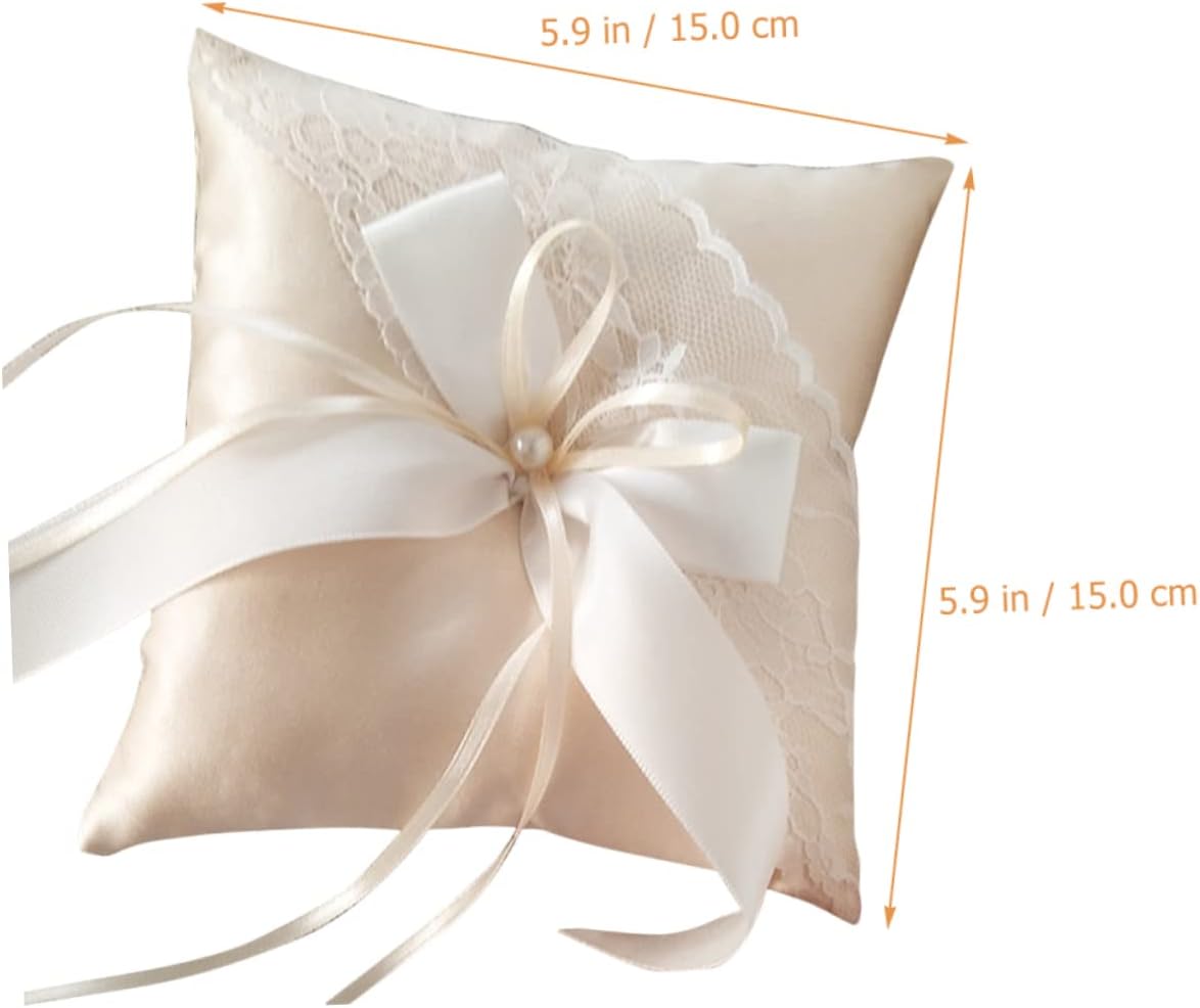 Wedding Pillow Cushion with Pearl Decoration Elegant Color Ring Pillow for Wedding Ceremony Engagement and Special Events Bridal