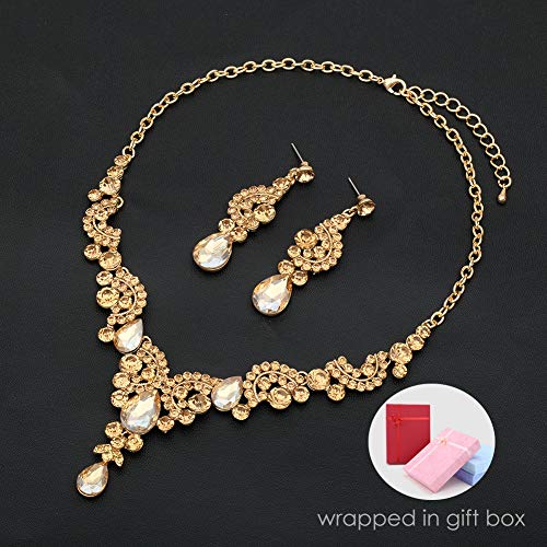 CSY Elegant Crystal Necklace Earrings Bracelet Ring Bridal Wedding Party Costume Jewelry Sets for Brides Women3