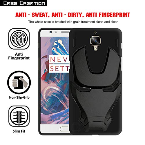 Image of COVERLY Official 3D Touch Feel Trending Marvel Avengers Logo Mask Soft Rugged Grip Silicone Iron Man Super Power Cartoon Movie Silicone Matte Back Cover for Oneplus 3T - Black (2018)