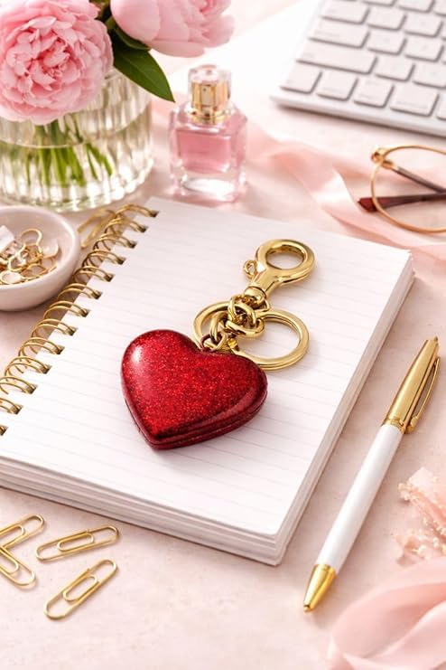 Heart Shape Glitter Crystal Keychain for Girls & Women Red Rhinestone Heart Key Ring with Decorative Strap, Premium Metal Love Keychain for Car Keys, Handbag, Birthday Valentine Gift (Red)-image-28
