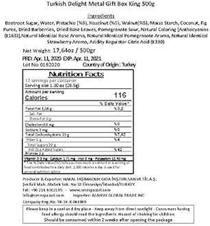 Cerez Pazari Turkish Delight Assorted Gourmet Candy Dessert Gift Box for Christmas, Easter, Mothers Day, Birthday Fantastic Rose, Pomegranate, Strawberry Flavor Experience with Nuts 25 Pcs- 500g