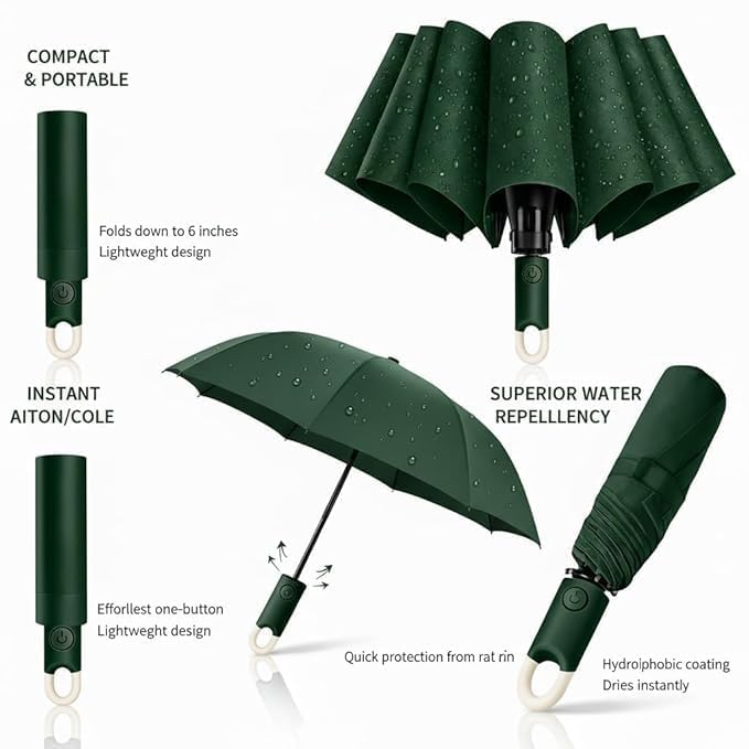 Image of UV Reversible Umbrella with Novelty Carabiner Handle, Travel-Friendly Umbrellas for Sun & Rain Protection, Windproof Compact, Automatic Open /Close,Plant Cutter for Home Garden Men and Women