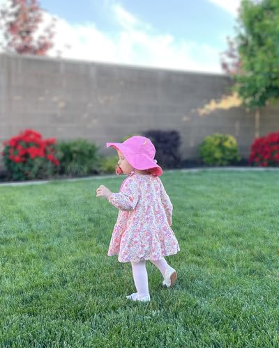Image of HONGTEYA Baby Sun Hat Toddler Girl Beach Hat Sun Protection Adjustable Outdoor Summer Wide Brim Bucket Hat for Infant Kids