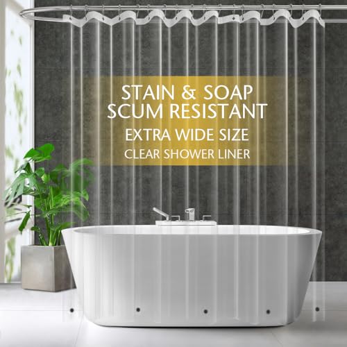 ZEMAHOME Extra Large Size PEVA Plastic Shower Curtain Liner Premium Light Weight 108 x 72 Clear Bathroom Shower Showroom Curtain Liner with Rustproof Metal Gromments and Weighted Magnet