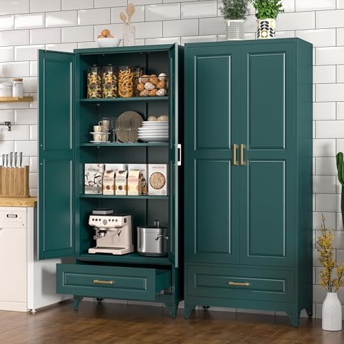 Image of Polup Metal Storage Cabinet,75 inch Tall Kitchen Pantry Storage Cabinet with Doors and Adjustable Shelves, Green Metal Pantry Cabinets with Drawer, Large Cupboard for Kitchen, Dining Living Room