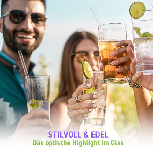 Foto von STRAWGRACE 18x Glasstrohhalme - 9x lang (21,5cm) & 9x kurz (15cm) - Innendurchmesser: 7 mm | Außendurchmesser: 10 mm [Hochstabil] Strohhalme Glas Wiederverwendbar - Glasstrohhalme lang und kurz