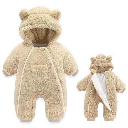 Image of AiWMGL Newborn Baby Bear Outfit Suit Girls Boys Fleece Jumpsuit Romper Hooded Coat Winter Clothes Outwear Snowsuit
