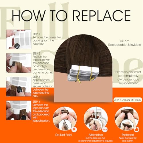 Image of Full Shine Tape In Hair Extensions Human Hair,4A Dark Chestnut Brown,16Inch 50G 20Pcs,Natural Looking Seamless Hair Extensions Tape in,Invisible Blend for Fuller Hair,Thick End Long Lasting Appeal