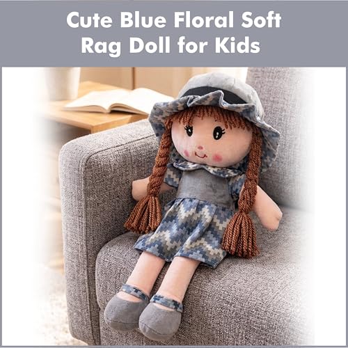 Image of Apollo Toys Soft Cloth Doll for Kids | Cute Braided Girl Plush Toy with Hat | Premium Cotton Stuffed Soft Toy for Girls | Birthday Gift for Kids | Safe & Washable Doll (Blue Dress, 50 cm) (Grey)