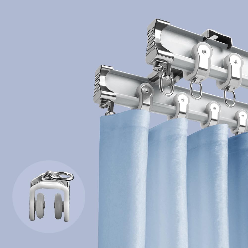 TIPIACE Curtain Double Tracks Ceiling Mounting Heavy Flexible Aluminum Alloy Silence Curtain Rails for Bay Window Living Room Bedroom Room Divider(ivory white Length 100cm)