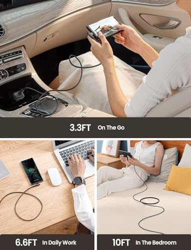 Image of AINOPE Right Angle USB Type C Cable [3-Pack 3.3ft /6.6ft /10ft] 3.1A Fast Charging USB to USB C Cable, Nylon Braided USB C Charging Cable Compatible with Galaxy S21+ Ultra, iPad mini /Air /Pro, Pixel 6X