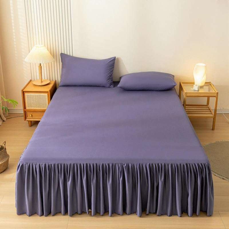 CLYDSA Falda de Cama con Volantes de algodón Liso, a Prueba de Polvo y Antideslizante, con Dobladillo Liso y Plisado, Adecuada para dormitorios, Habitaciones de Invitados y hoteles