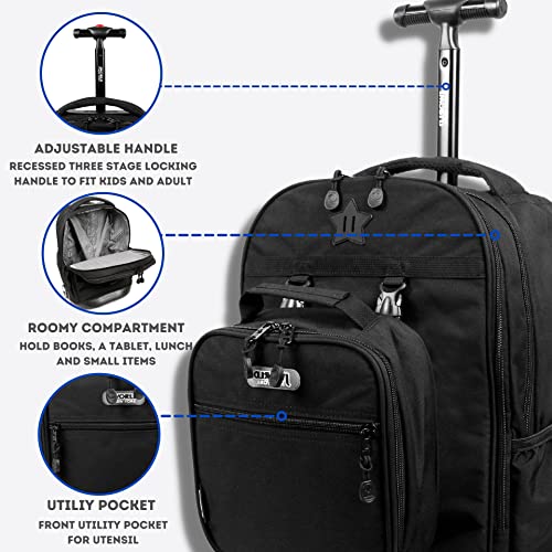 Image of J World Duo Kids Rolling Backpack With Lunch Box Set. School Bookbag on Wheels, Black