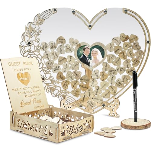 Gästebuch Hochzeit Holz Gästebuch Hochzeit Hochzeitsgästebuch mit 100 Holzherzen für Hochzeitsfeiern und Geburtstage personalisierte Hochzeitsdekoration mit Gäste-Anmeldefeld und Herzrahmen für Fotos