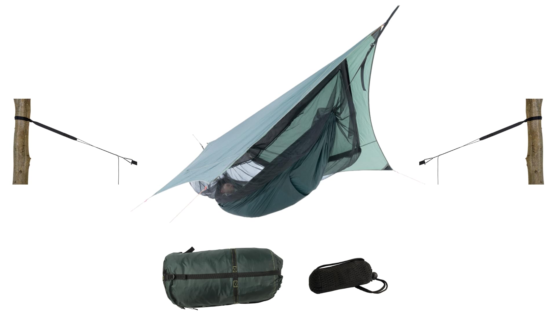 AMAZONAS Traveller Camp Set All-in-One Ultra-Light Thermo-Hängematte mit Tarp, Moskitonetz und Aufhängungen