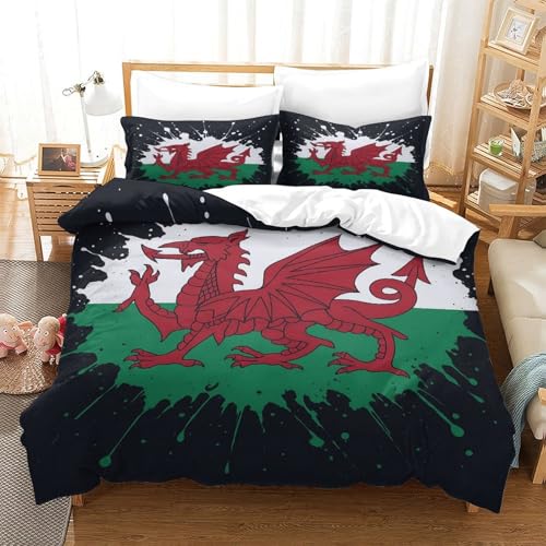 Housse de couette dragon gallois 3D parure de lit douce single - 3