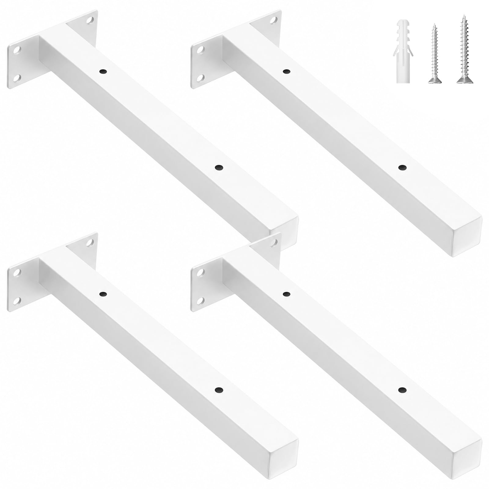 scicent 4 Pack Scaffold Board Shelf Brackets, Mental Shelf Brackets, 50KG Capacity, Hollow Design, Wall Brackets for Shelves (White 25cm)
