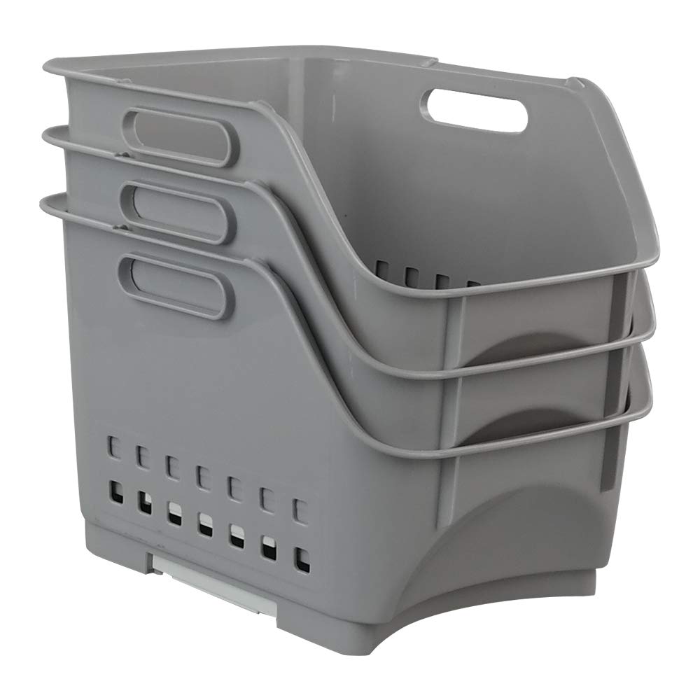 Bblie 3 Ripiani Cesti Impilabili Da Cucina, Grigio Cassetta Pieghevole In Plastica Scatola Di Plastica
