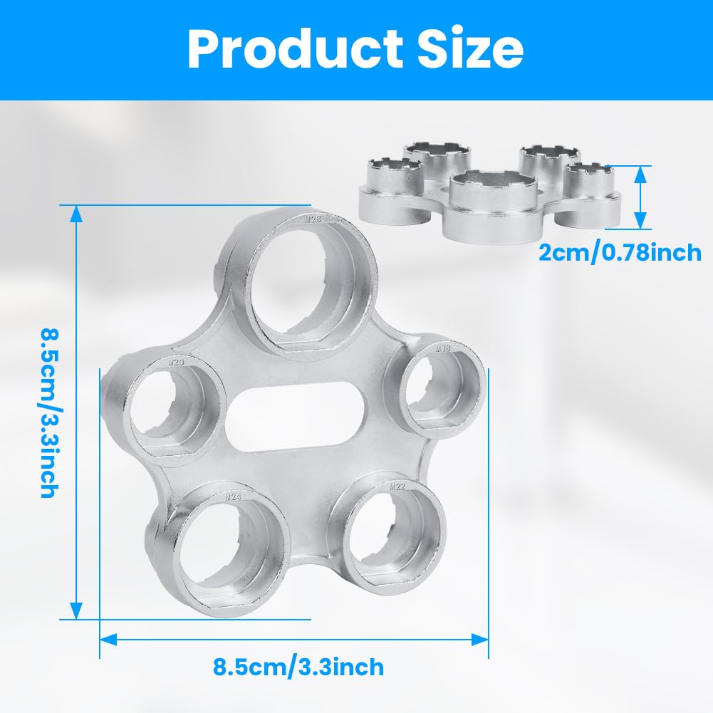 Ainiv Faucet Aerator Removal Wrench Tool, 10 in 1 Tap Aerator Wrench, M16-M28 External & Internal Threads, Chrome Finish - Image 2