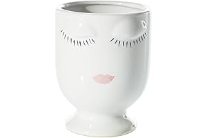 Ceramic Planter with Painted Face (5", White)