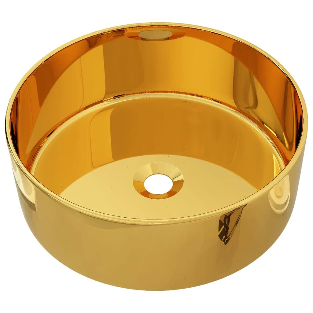 vidaXL Ceramic Gold Round Wash Basin- Modern and Trendsetting Design, Ideal for Bathroom or Washroom, Above Counter Installation