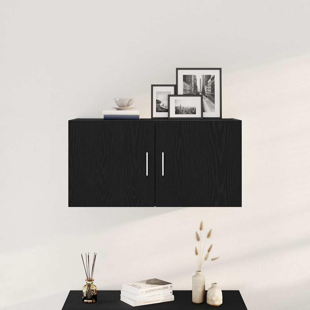Mangloder - Armadio da parete in legno di quercia nero, 80 x 39 x 40 cm, con 2 ante, sospeso, per soggiorno, camera da letto, ufficio, salvaspazio e moderno