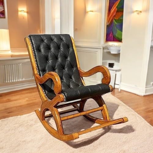 Image of Solid Sheesham Wood Rocking Chair for Living Room | Ergonomic Resting Chair for Relaxing and Pregnant Women (Black)
