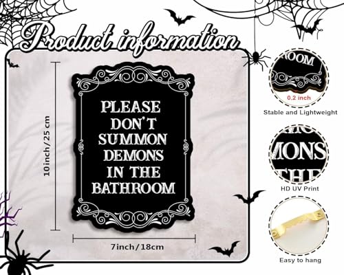COLOR VALLEY ART Gothic Wall Art, Please Do Not Summon Demons In The Bathroom, Funny Gothic Decor Bathroom Wall Decor, Wooden Spooky Wall Hanging (B, 7x10 Inch)