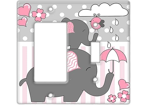 Miniatura 1 de Decorative Wall Switch Cover Plate - Baby Elephant Decor Switch Plate - Great for Nursery Room With Lots of Greys, Pinks, and Some Whites (Single