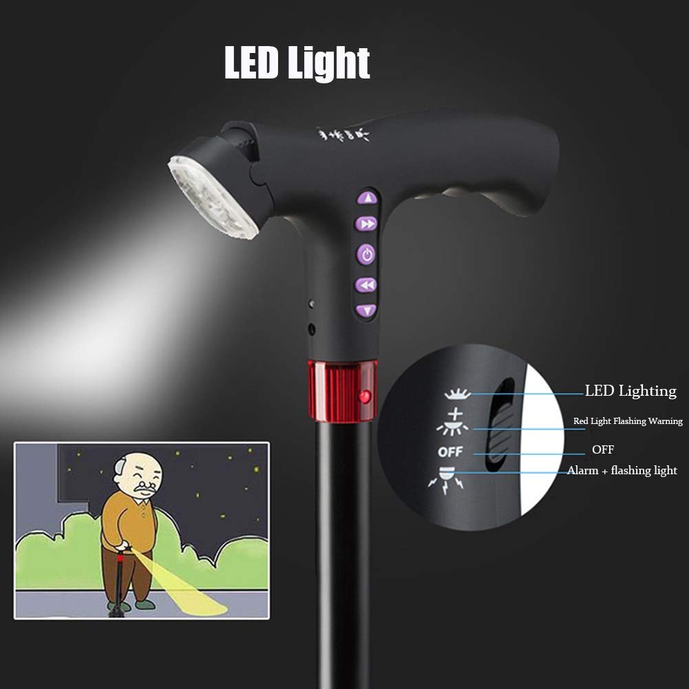 BJH Bastones con luz LED y Alarma con 3 muletas MP3 Antideslizantes para Hombres y Mujeres Interesting