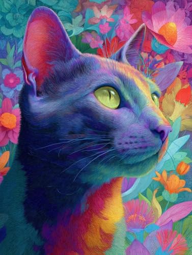 大人のための数字油絵キット DIY カラー猫 油絵セット 30x40cm アクリル絵の具 筆 ブラシ/フレームレス癒し ストレス解消 趣味 プレゼント- 集中力とリラックス効果、インテリアとして、贈り物に最適、脳トレにも、デコレーション、簡単、人気、ギフト