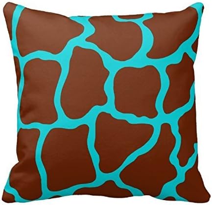 Brown and Turquoise Giraffe Animal Print Zippered Decorative Pillow Cushion Case Covers for Sofa 16 x 16 Inches