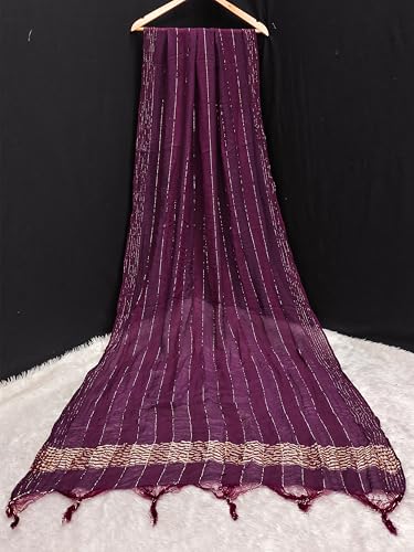 Image of TRENDMALLS Women's Chinon Silk Golden Zari Weaving Stripes Design Dupatta