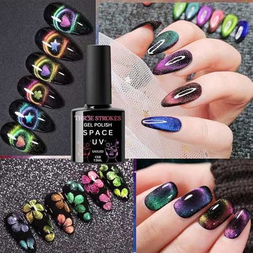 Image of THR3E STROKES 9D Glitter Cat Eye Magnetic Nail Polish Gel Art Manicure DIY at Home Soak Off UV 7.5ML (CE8, 7.5ML)